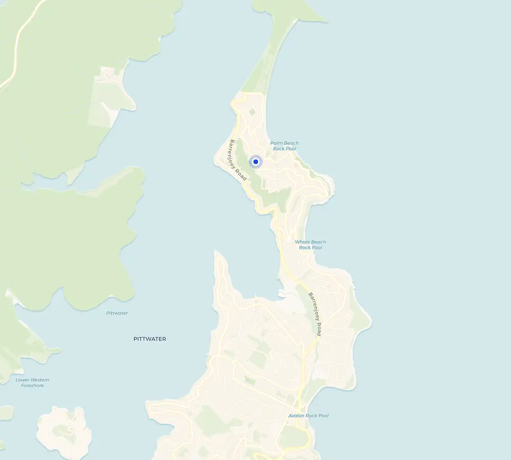 Map of the Palm Beach service area and the surrounding Northern Beaches, showing Palm Beach and the nearby streets we cover.